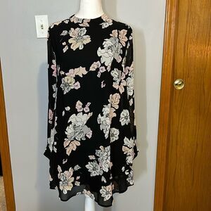 ASTR Black Floral Long‎ Sleeve Shift Dress Size S